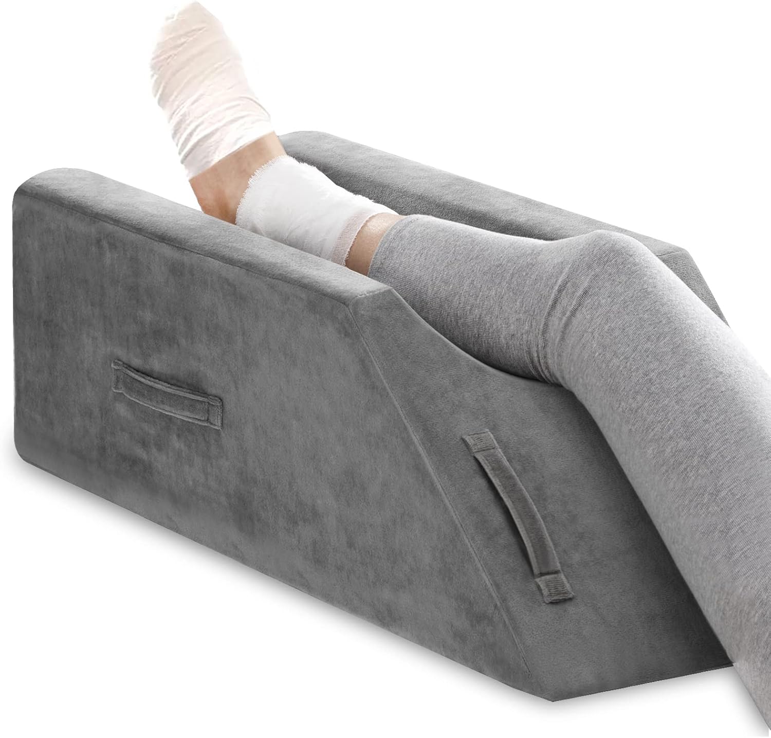 Leg Elevation Pillow for Leg/Knee Surgery Recovery, Memory Foam Leg Pillow with Velvet Washable Cover, Grey